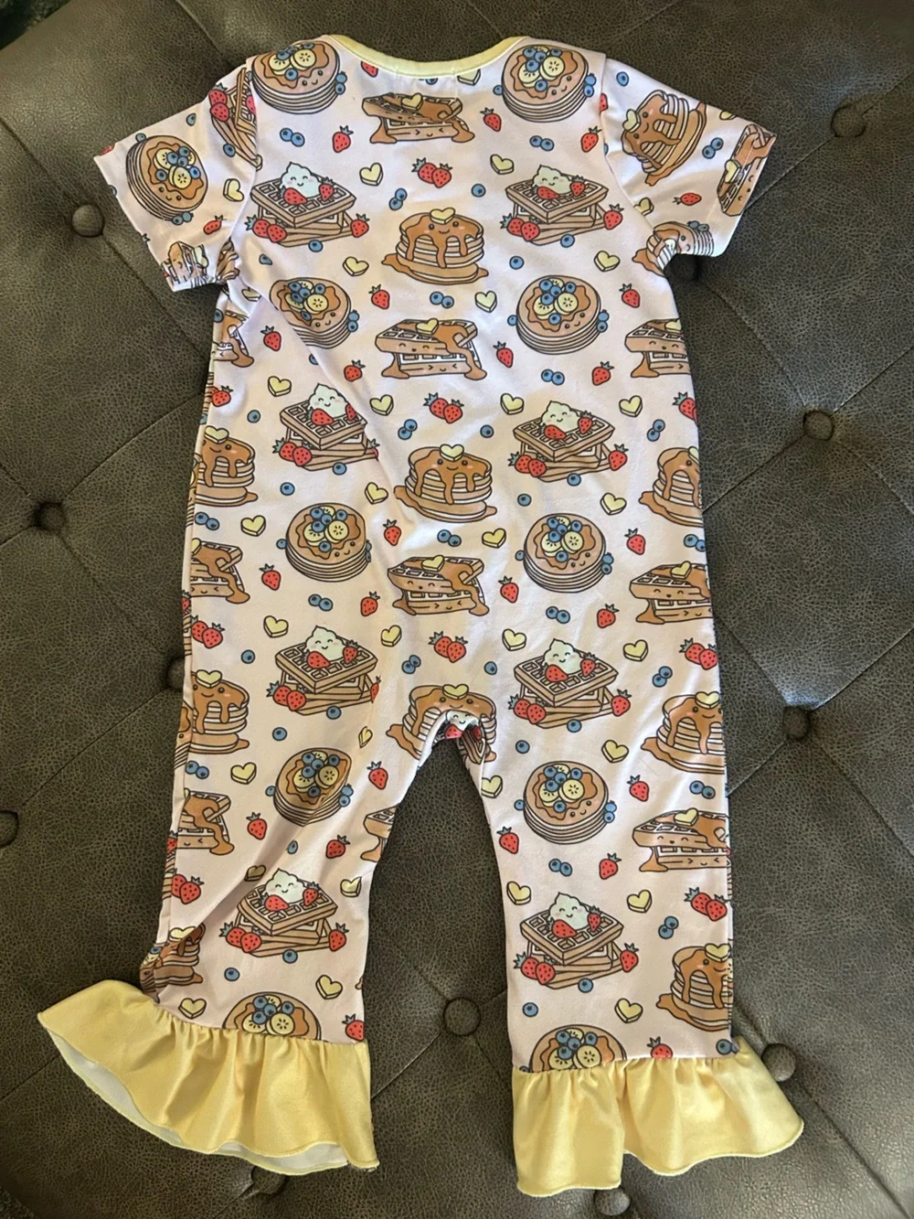Kids Pancake Print Yellow Ruffle Romper - Unbranded